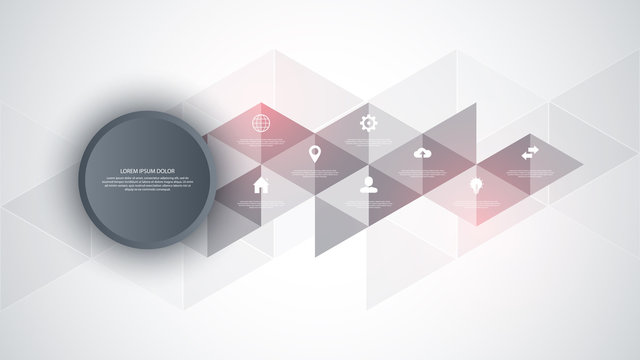 Information technology with infographic elements and flat icons. Abstract background with connecting dots and lines. Global network connection, digital technology and communication concept.