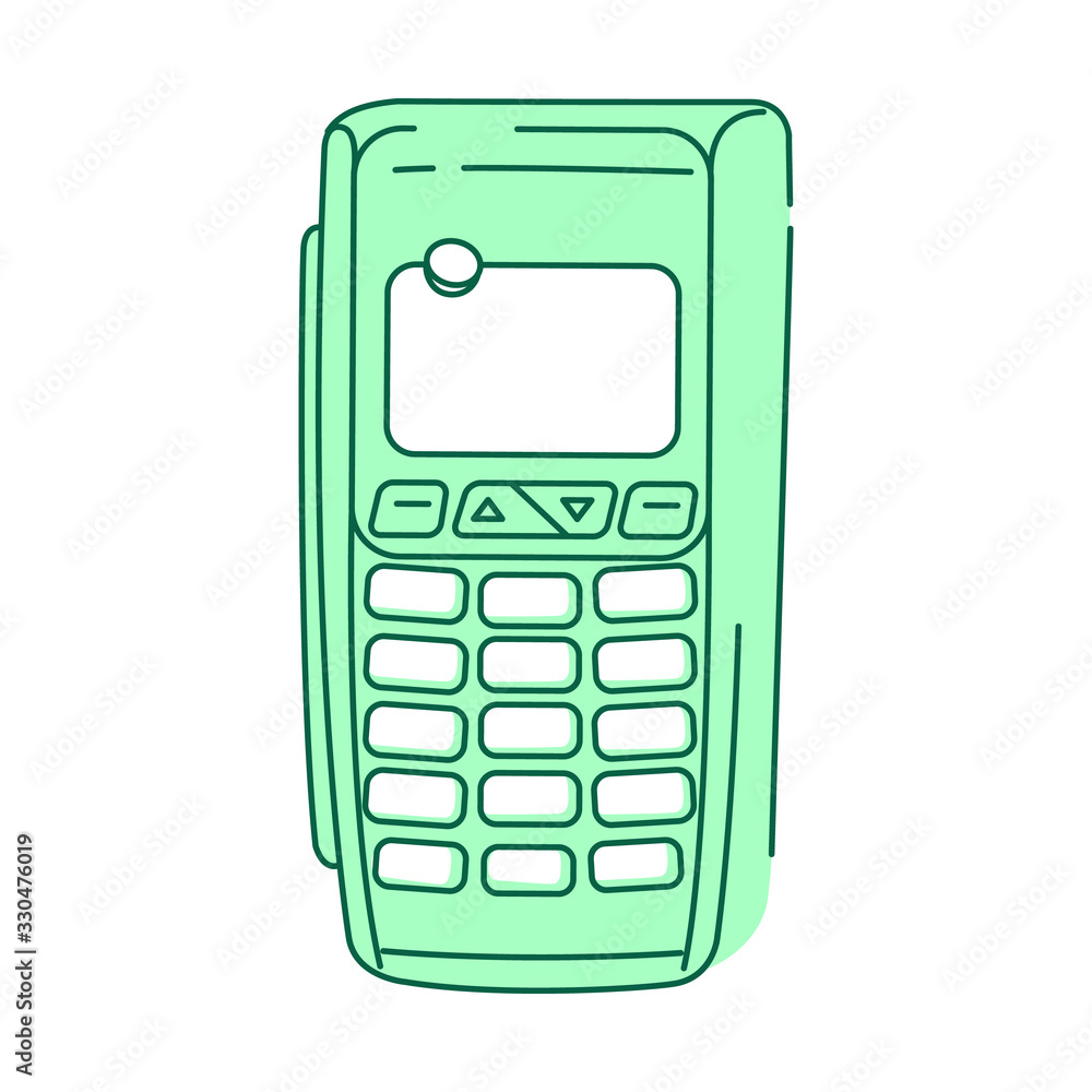 Aufkleber nfc device, payment terminal green linear object. credit card scanning device thin line symbol. e-pa