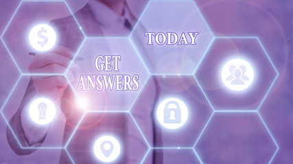 Writing note showing Get Answers. Business concept for to get a reply or something when asks a...