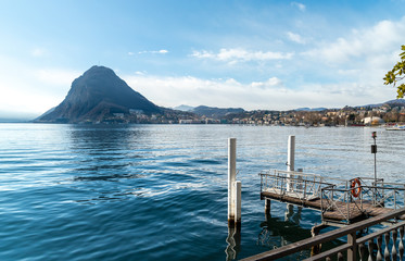 Landscape of Lake Lugano with Monte San Salvatore, Switzerland