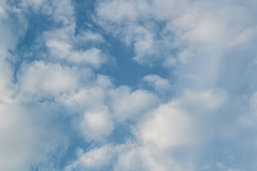 The blue sky and beautiful white clouds.