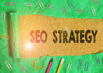 Conceptual hand writing showing Seo Strategy. Concept meaning procedures that aim to increase the...