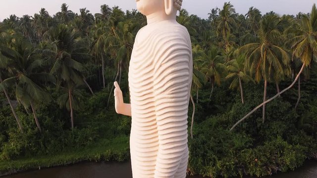 Aerial footage of Buddha Statue - Tsunami Memorial in Peraliya