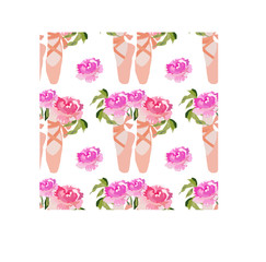 seamless pattern with ballerinas ' Pointe shoes and peony flowers