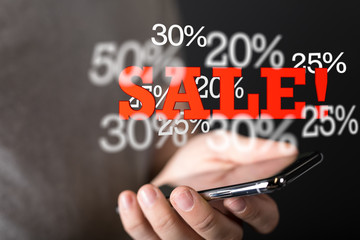 Hand Holding Red Percentage Sign 3d