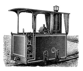 Antique petroleum locomobile / Antique illustration from Brockhaus Konversations-Lexikon 1908