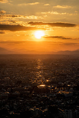 〈東京都渋谷区〉渋谷スカイから東京の景色 夕焼け