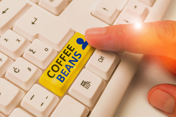 Word writing text Coffee Beans. Business photo showcasing pit inside the red or purple fruit often...