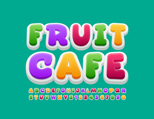 Vector colorful sign Fruit Cafe with creative Font. Bright Alphabet Letters and Numbers