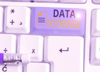Conceptual hand writing showing Data Storage. Concept meaning the act of archiving data in...