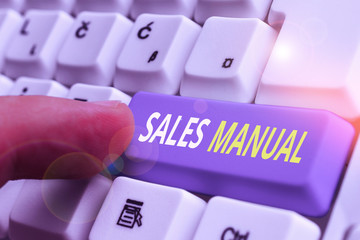 Text sign showing Sales Manual. Business photo text set of printed materials containing product...