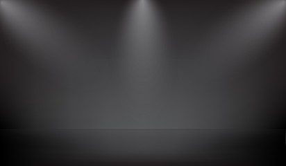Black elegant background studio for product shoot with three lighting