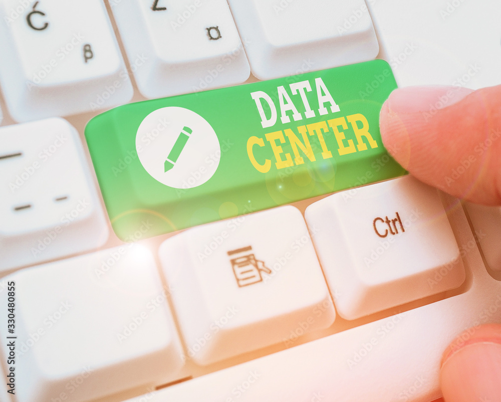 Poster conceptual hand writing showing data center. concept meaning a repository that houses computing faci