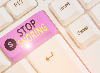 Word writing text Stop Snoring. Business photo showcasing noisy breathing during sleep due to...