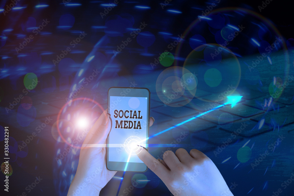 Poster writing note showing social media. business concept for collective of online communications channels