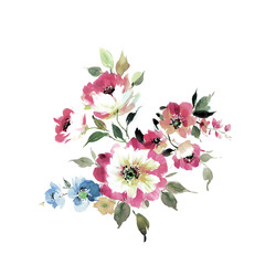 Flowers watercolor illustration.Manual composition.Big Set watercolor elements，Design for textile, wallpapers，Element for design,Greeting card