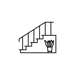home, stairs, plant, furniture line illustration icon on white background