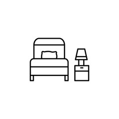 bed, bedroom, lamp line illustration icon on white background
