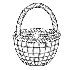 Vector coloring bbok for adults. Wicker basket of on a white background