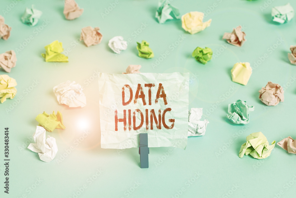 Poster handwriting text data hiding. conceptual photo secretly embedding data in graphics images and other 