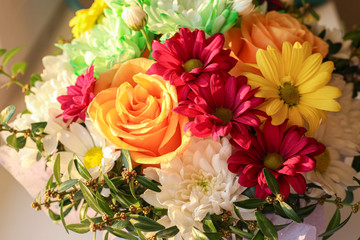 Bouquet of beautiful flowers on white background. Summertime concept. Wedding bouquet.