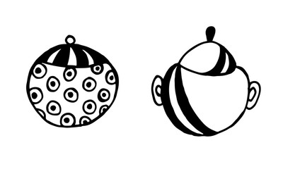 Hand-drawn vector Cookware Set Illustration. Cutlery, cooking, kitchen