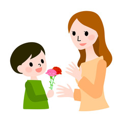 母の日　カーネーションを贈る男の子