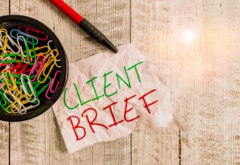 Handwriting text writing Client Brief. Conceptual photo information to be used as the basis for an...
