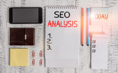 Word writing text Seo Analysis. Business photo showcasing tool helps showing to study on how to...