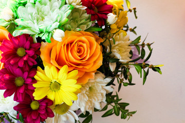 Bouquet of beautiful flowers on white background. Summertime concept. Wedding bouquet.