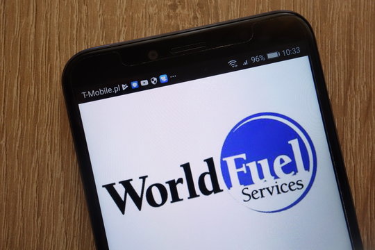 KONSKIE, POLAND - AUGUST 18, 2018: World Fuel Services logo displayed on a modern smartphone