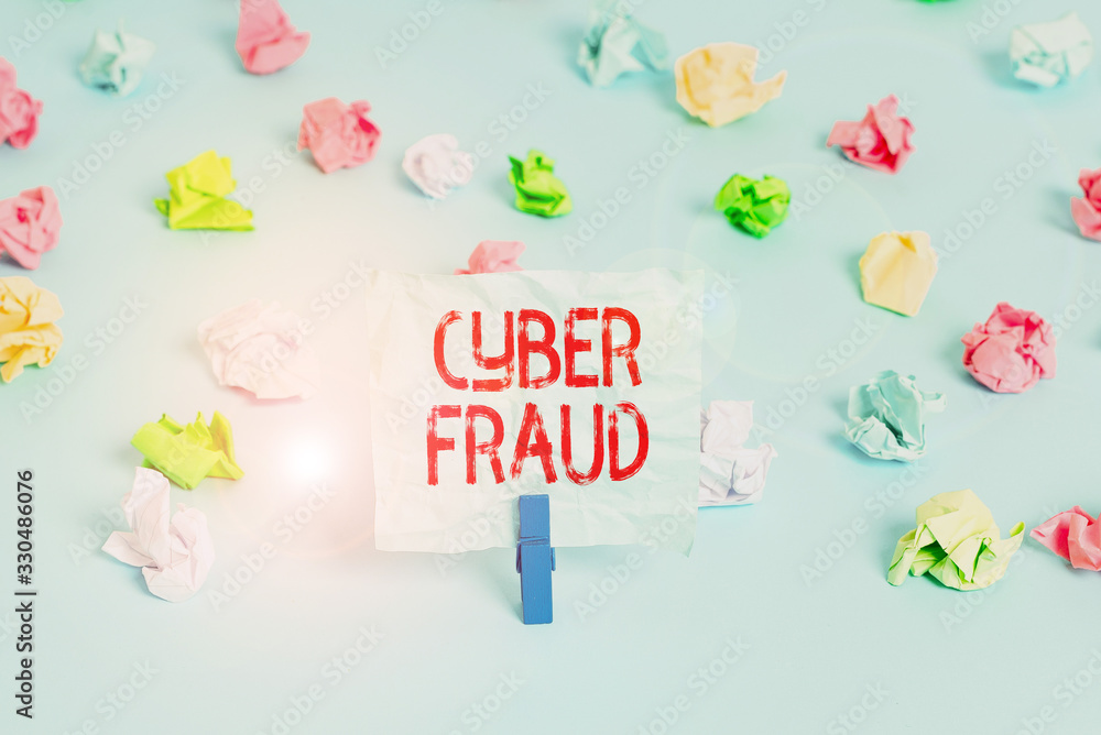 Poster handwriting text cyber fraud. conceptual photo any crime that is committed with the use of a compute