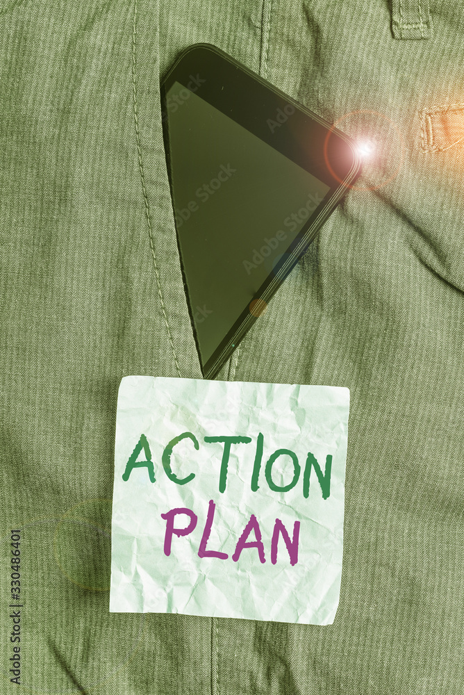 Poster writing note showing action plan. business concept for the detailed plan outlining actions needed to