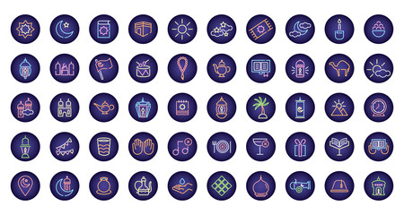 ramadam kareem set neon light style icons