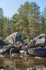 Naklejka na ściany i meble VINDELALVEN, wild river and rapids, north of Sweden