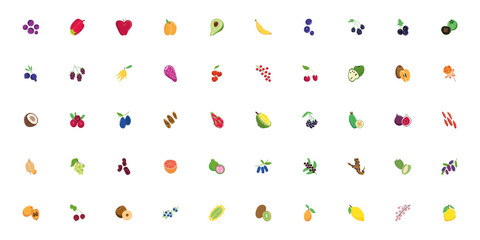 bundle of exotic fruits flat style icons