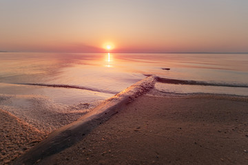 sunset on the water the evening / spring landscape of natural beauty