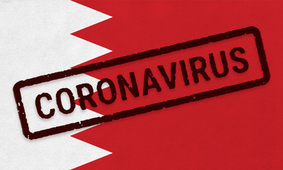 Flag of Bahrain on paper texture with stamp, banner of Coronavirus name on it. 2019 - 2020 Novel Coronavirus (2019-nCoV) concept, for an outbreak occurs in the Bahrain.