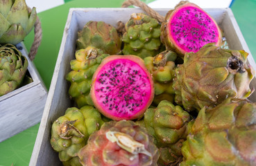 Dragon Fruits (Pitaya, Pitahaya)  at an agricultural exhibition