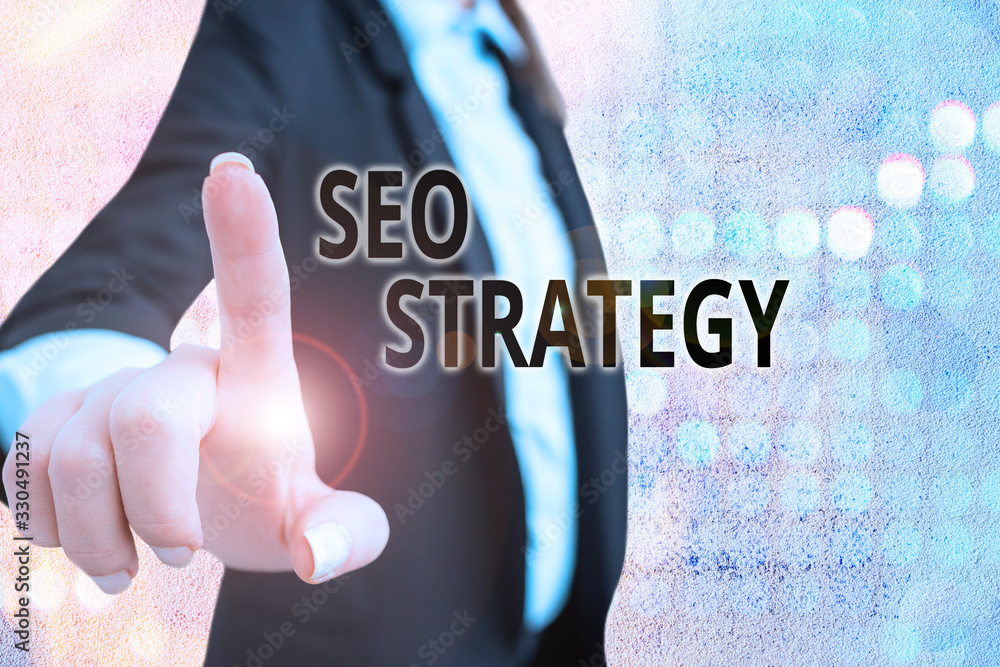 Poster text sign showing seo strategy. business photo text procedures that aim to increase the visibility o