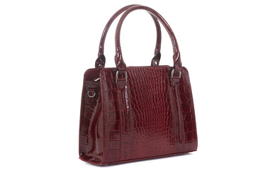 elegant red leather women bag with a handle