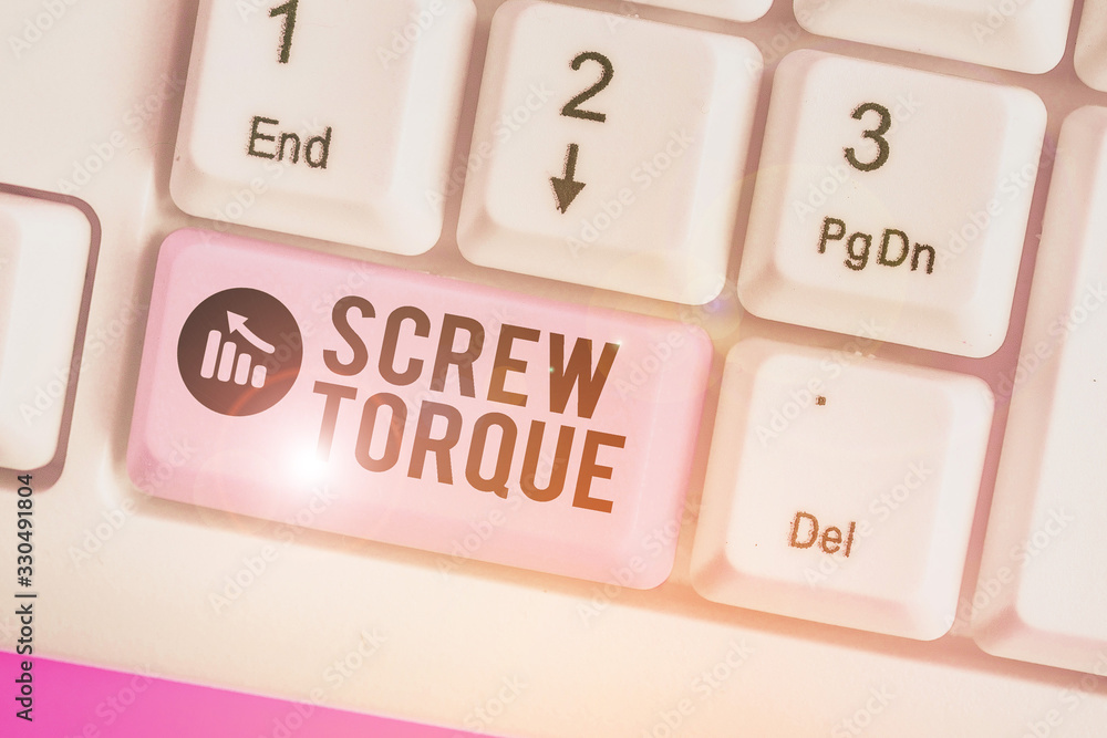 Poster conceptual hand writing showing screw torque. concept meaning measure of the twisting force required