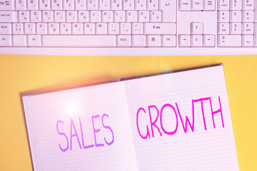 Conceptual hand writing showing Sales Growth. Concept meaning ability to increase revenue over a...