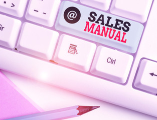 Text sign showing Sales Manual. Business photo text set of printed materials containing product...