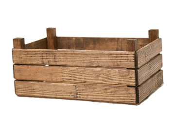 Rectangular box of dark wooden boards. Isolated.