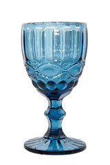 Classic glass wine glass in blue on a white background. Isolated