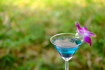 glass of blue martini cocktail