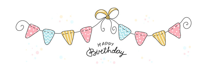 Happy birthday party, flat illustration with typography. Concept B-day. Anniversary celebration. Vector for design t-shirts, cards and posters.