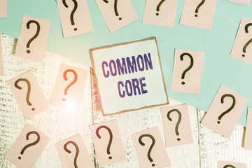 Conceptual hand writing showing Common Core. Concept meaning set of academic standards in...
