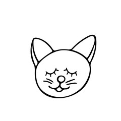cat with eyes closed in doodle style. cute beast hand drawn in scandinavian simple monochrome. element for the design of children's rooms, clothes, sticker, postcard, coloring, poster